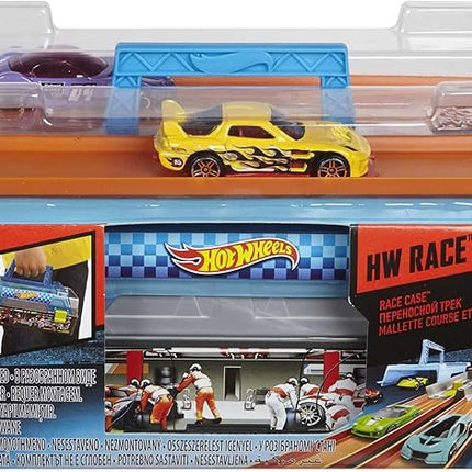 Hot Wheels Toy Cars & Track Set, Race Case Playset with 2 Vehicles in 1:64 Scale, Dual Launcher for Side-By-Side Racing & Portable Storage Container
