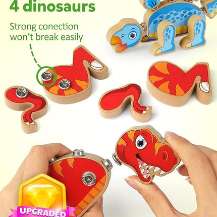 Coogam Dinosaur Snap Together Building Toys, Wooden Take Apart Dinosaur Playset, STEM Montessori Educational Fine Motor Skill Toy Gift for 3 4 5 Years Old Kids