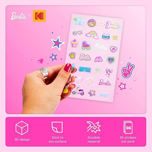 Kodak x Barbie Colorful & Decorative Barbie-Themed Sticker Sets – 50+ Iconic Barbie Stickers for Decorating Your Zink Camera, Printer, Scrapbook, Journal, and More