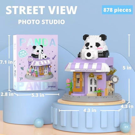 Street View Photo Studio Mini Building Blocks,878 Pieces Cute Panda Animal Micro Building Sets,Simulation Architecture Construction Toy,Creative Gifts for Adults Teens 12+