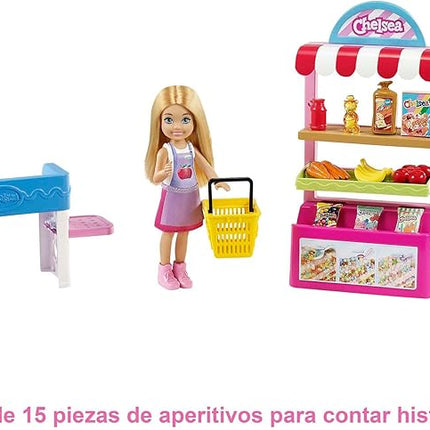 Barbie Chelsea Can Be Doll & Snack Stand Playset with 15+ Accessories Including Snack Stand, Register & Shopping Basket, Blond Doll