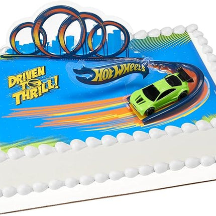 DecoSet® Hot Wheels Drift Birthday Cake Decorations, 2-Piece Topper with Race Car and 3D Racetrack Plaque, Create Action-Packed Racing Cakes for Birthdays and Parties
