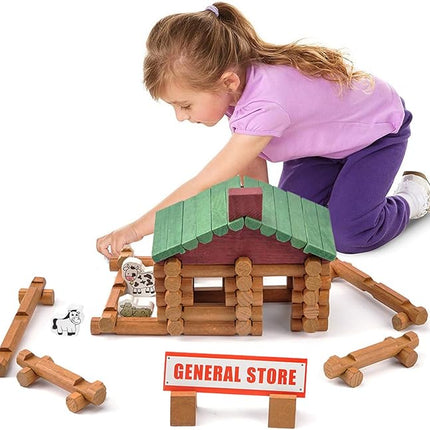 Wondertoys 170 Pieces Wood Logs Set Ages 3+, Classic Building Log Toys for Boy, Creative Construction Engineering Educational Gifts