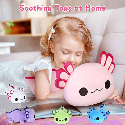 KMUYSL Axolotl Plush Toys for Ages 0 1 2 3 4 5 6 7 8+ Year Old- Axolotl Mommy Stuffed Animal with 4 Baby Axolotls in Her Tummy, Plush Toys Set, Christmas Birthday Gifts for Baby, Toddler, Kids