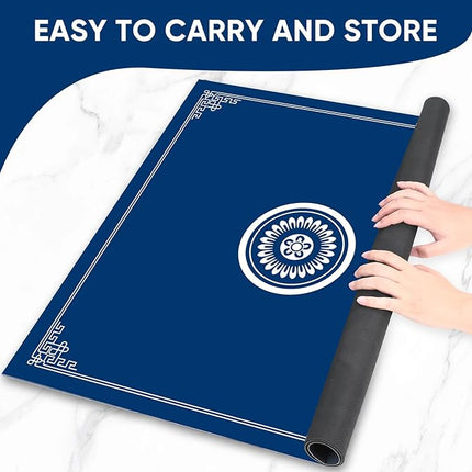 Mahjong Mat with Gray Carrying Bag - Anti Slip and Noise Reduction Gaming Mat for Mahjong, Poker, Board Games, Card Games, Dominoes(Blue, 31.5"x31.5")