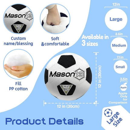 Baosity Custom Soccer Pillow with Text Plush Toy for Kids Stuffed Soccer Creative Room Decor Fluffy Sports Toy Personalized Birthday Christmas Party Easter Gifts for Boys Girls Toddler Kids