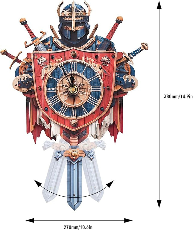 3D Wooden Puzzles for Adults Knight Clock - Model Building Kit ‌‌Cavalier Wall Clock Puzzle Creative Art Craft Gift Home Decor for DIY Enthusiasts, Brain Teaser Building Set Birthday Gifts