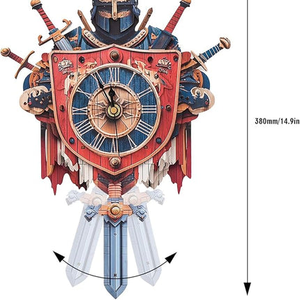 3D Puzzles for Adults Clock-Knight Design Model Kit-Mechanical DIY Pendulum Clock with Roman Numerals-Desk Home Office Decor Personalized Gift for DIY Lovers