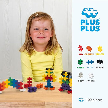 PLUS PLUS BIG - Open Play Set - 100 Piece - Basic Color Mix, Construction Building Stem Toy, Interlocking Large Puzzle Blocks for Toddlers and Preschool