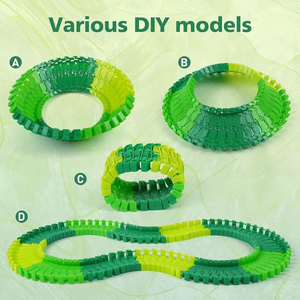 BEMITON 96 Pieces Dinosaur Track Expansion Set - Birthday Gift for 3 4 5 6 7 Year Old Boys Kids, Track Pack Compatible with Dino Race Car Toys, Add-On Accessories for Building Play Sets