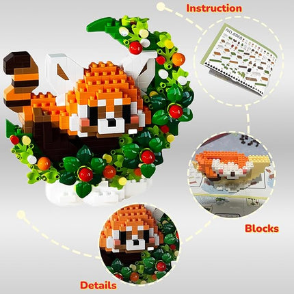 4 Pack Micro Building Block Sets, Cute Animals Micro Set with Flower and Moon, Building Blocks for Adults, Ideal for Collection and Desktop Decoration (Red Panda, Pig, Dog, Cat)