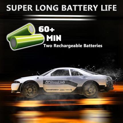 Remote Control Car RC Drift Car 2.4GHz 1:24 4WD 15KM/H High Speed Racing Sport Car with LED Lights Drifting Tire Racing Sport Toy for Adults Boys Girls Kids Gift 2Pcs Rechargeable Batteries