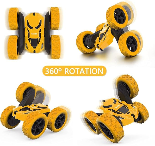Remote Control Car Double Sided 360°Rotating 4WD RC Cars with Headlights 2.4GHz Electric Race Stunt Toy Car Rechargeable Toy Cars for Boys Girls Birthday (Yellow)