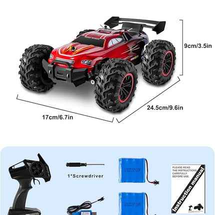 RC Cars - 1:18 Scale Remote Control Car, 2.4Ghz All Terrain Off-Road Monster Truck, 20Km/h High Speed Hobby Electric Toy Buggy with 2 Rechargeable Batteries for Boys Girls Kids Adults