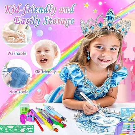 weirtoya 53 PCS Washable Scented Markers Set with Glitter Pencil Case, Mermaid Unicorn Arts and Crafts for kids 4-6-8 Kids Coloring Drawing Kits for 4-8 Years Old Girls Birthday Gifts