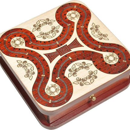 PALM ROYAL HANDICRAFTS 2 Track Wooden Cribbage Board - Two Player Cribbage (60 House) - Alphabet X Track Cribbage Board-2 Decks of Cards and pegs Available (5.5 x 5.5 Inches Small).