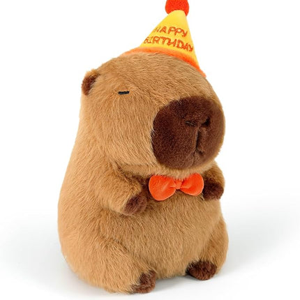 Ditucu Cute Capybara Plush with Happy Birthday Hat Bow Soft Capibara Stuffed Animal Plushies Toys for Birthday Gifts Party Decoration for Kids Brown 13 inch