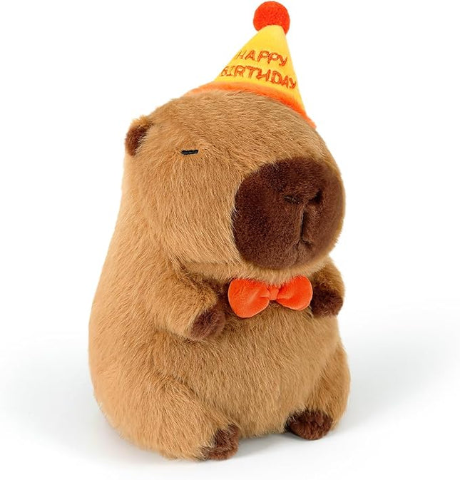 Ditucu Cute Capybara Plush with Happy Birthday Hat Bow Soft Capibara Stuffed Animal Plushies Toys for Birthday Gifts Party Decoration for Kids Brown 13 inch