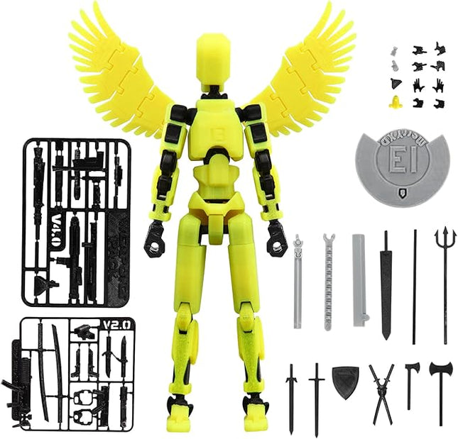 MerryXD T13 3D Action Figure,Assembly Completed Dummy Nova Titan Lucky 13 Action Figure 3D Printed Multi-Jointed Movable Toy Grow in The Dark Yellow