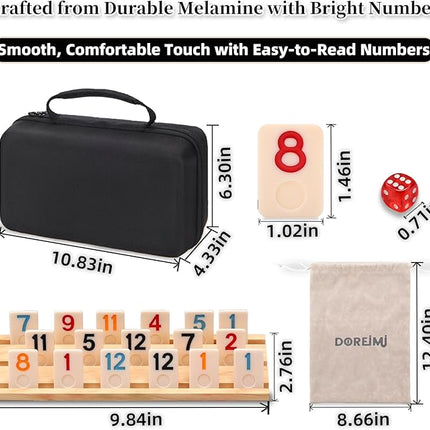 Upgraded Rummy Cube Game Set 4 Players with 4 Wooden Holders and 108 Rummy Melamine Tiles, Travel Family Board Game for Adults and Kids