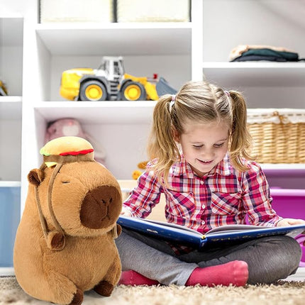 Ditucu Cute Capybara Plush with Hamburger Backpack Soft Capibara Stuffed Animal Plushies Toys Hugging Gifts for Kids Brown 9 inch