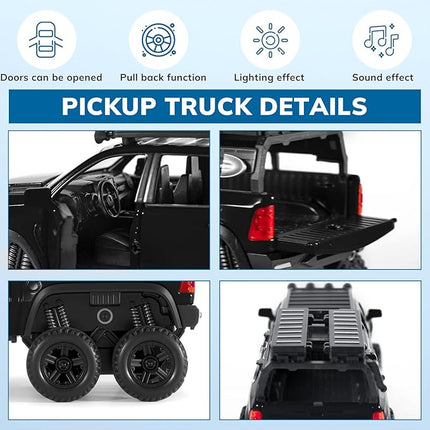 Toy Trucks for Boys 1/32 Diecast Trucks Mammoth Model Truck,Collectible Pickup Truck Model Kit,Pull Back Cars with Lights and Sounds,Toy Trucks for Boys Age 4-7（Black）