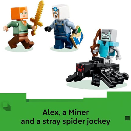 LEGO Minecraft The Pickaxe Mine Kids Toy - Building Set for Boys and Girls - Minecraft Toy for Gaming Fans 8+ - Includes Alex, Miner, and Stray Spider Jockey Minifigure - Birthday Gift Idea - 21277