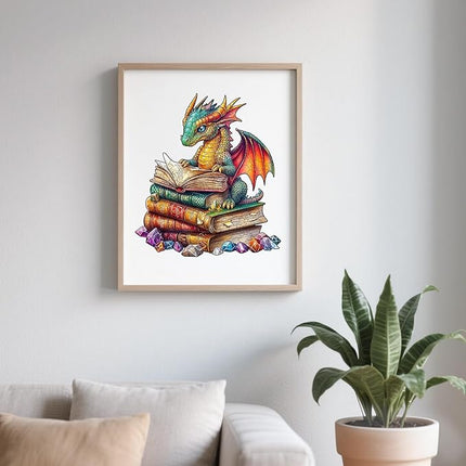 Wooden Puzzles for Adults - Reading Dragon Wood Puzzles Adult - Unique Animal Shape Wooden Jigsaw Puzzles for Adults - Birthday Gifts for Puzzle Lovers, Family (11.4 * 11.4in)