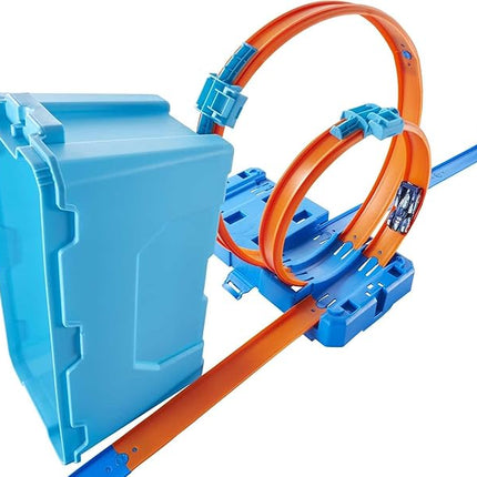 Hot Wheels Toy Car Track Set, Track Builder Multi Loop Box Playset & 1:64 Scale Car, 10 Feet of Components & Connectors to Create Builds, Storage
