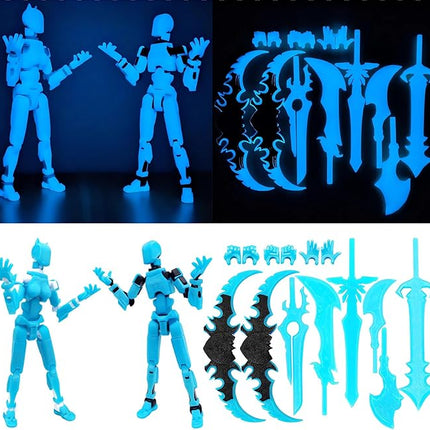 T13 Action Figures (Grow in The Dark Blue) Titan 13 Action Figures 3D Action Figure Set Already Assembled Dummy 13 Nova T-13 Robot Printed Multi-Jointed Movable Toy (Blue Black + Blue White)