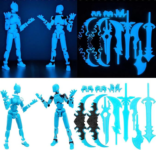 T13 Action Figures (Grow in The Dark Blue) Titan 13 Action Figures 3D Action Figure Set Already Assembled Dummy 13 Nova T-13 Robot Printed Multi-Jointed Movable Toy (Blue Black + Blue White)