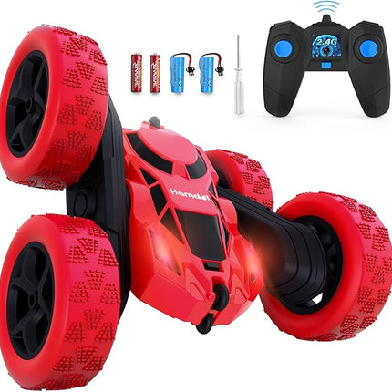 Remote Control Car Double Sided 360°Rotating 4WD RC Cars with Headlights 2.4GHz Electric Race Stunt Toy Car Rechargeable Toy Cars for 6-12 Year Old Boys Girls BirthdayGift (Red)