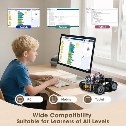 ACEBOTT Robot Kit, Robotics for Kids Ages 8-12, STEM Toys for Boys with Remote & App Control, Arduino & Scratch Compatible, Science Kits for Kids Age 8-12, Gift for Boys & Girls (Smart Robot Tank Car)