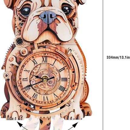 3D Wooden Puzzles for Adults Bulldog Clock - Model Building Kit ‌‌Wall Clock Puzzle Creative Craft Gift Home Deco for DIY Enthusiasts, Brain Teaser Building Set Birthday Gifts