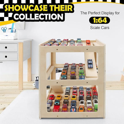 Display Case for Hot Wheels Garage & Matchbox Cars, 1/64 Scale Diecast Toy Car Garage, Storage Case for Hot Wheels, Parking Garage Diorama Toy Car Parking Car Ramp