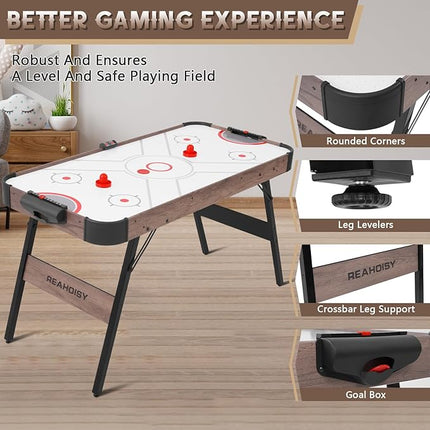 56” Foldable Air Hockey Table, Folding Indoor Hockey Game Table w/Accurate Electronic Scoring, Powerful Motor, 2 Pucks and 2 Pushers for Adults Kids, Home Game Room