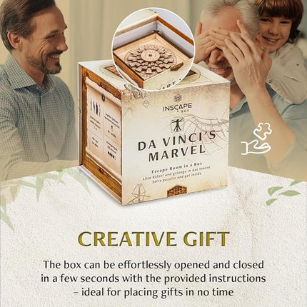 INSCAPE Da Vinci´s Marvel - Puzzle Box - Escape Room in A Box Game for Adults - Wooden Cluebox - Mind Puzzles for Adults - Puzzle Boxes with Hidden Compartments - Brain Teaser - Birthday Gift Gadget