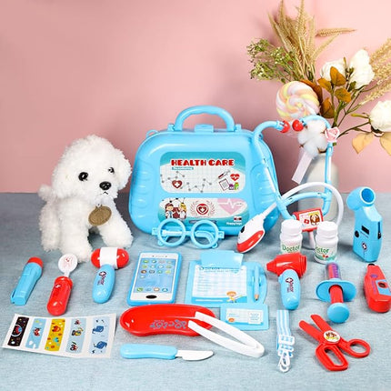 Meland Toy Doctor Kit for Kids - Pretend Play Doctor Set with Carrying Case, Stethoscope Toy & Dress Up Costume - Doctor Play Set for Kids Toddlers Ages 3 4 5 6 Year Old for Role Play Gift