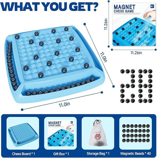Magnet Game, Magnetic Board Game Family Games for Kids and Adults, Table Top Chess Board Game for Game Night 2-4 Players (Blue)