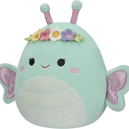 Squishmallows Original 8-Inch Reina Green Butterfly with Flower Crown - Official Jazwares Large Plush