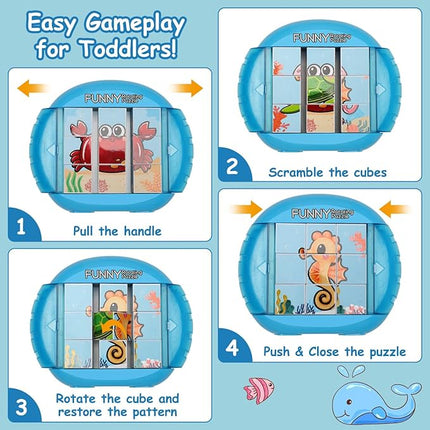 Rotating Puzzle for Kids 3 4 5 6 7 8 Year Old, 4 Puzzles in 1, Toddlers Travel, Car, Airplane, Road Trip Activities, Fine Motor Skills, Fidget, Gift for Boys & Girls Ages 3+(Sea World)