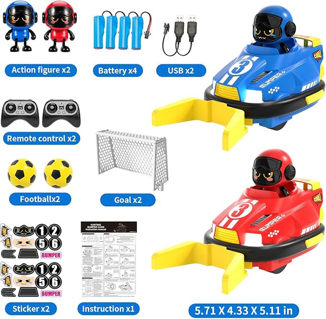 Cute Cartoon Remote Control Bumper Car Toy Set of 2 Players Football Games|Toddlers Mini RC Car Toys with Light & Sound & 360°Rotating|Christmas Birthday Gifts for 3 4 5 Year Old Boys Girls