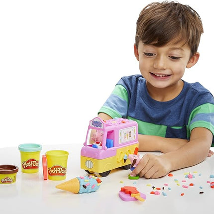 Play-Doh Peppa's Ice Cream Playset with Truck, Peppa Pig and George Figures, and 5 Non-Toxic Modeling Compound Cans, Toy for Kids 3 Years and Up