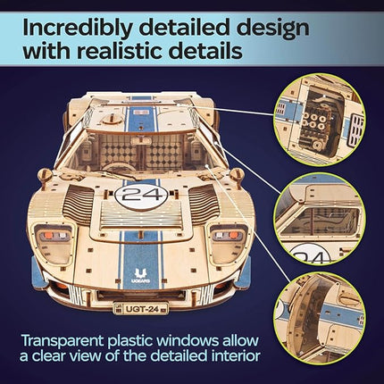 UGEARS UGT-24 Endurance Racer 3D Wooden Puzzles for Adults - DIY Model Car Kits 3D Puzzle, Mechanical Wooden Model Kits for Adults to Build, Wood Sports Car Racing Brain Teaser, Hobby Gift