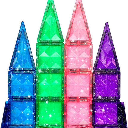 CreateOn Crayola Mini Magnetic PIP-Tiles, Building Set for Kids, Magnetic Building Toys for Kids, STEM Travel Toys for Boys and Girls Ages 3+, 24-Piece Set (Glitter)
