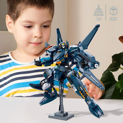 Mech Robot Transforming Building Blocks Set for Adults, Blue City Protector Mecha Model Action Figures, Cool Creative Robots STEM Toys Gift for Teens Boys, 569 Pieces