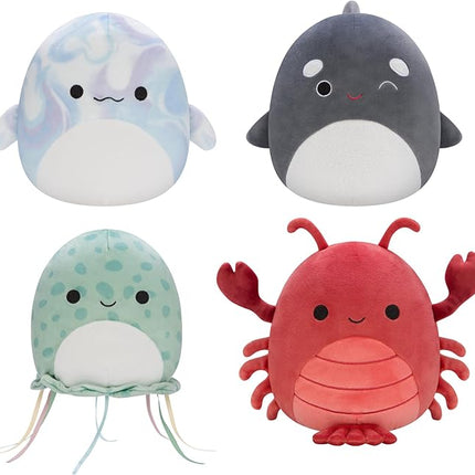 Squishmallows Original 7-Inch Sealife Box Set – Forina Green Spotted Jellyfish, Kai Orca Whale, Laslow Blue Marbled Beluga, Lorono Red Lobster – Official Jazwares Plush (Little)