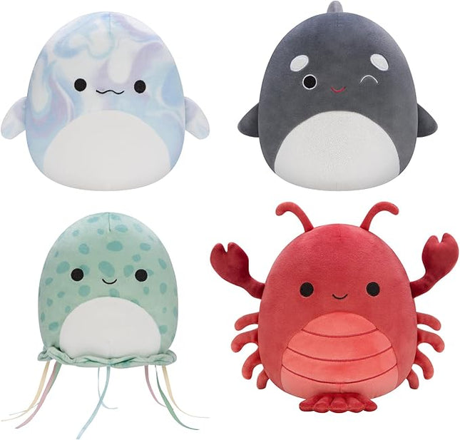 Squishmallows Original 7-Inch Sealife Box Set – Forina Green Spotted Jellyfish, Kai Orca Whale, Laslow Blue Marbled Beluga, Lorono Red Lobster – Official Jazwares Plush (Little)