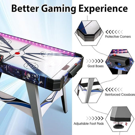 GYMAX Air Hockey Table, 54 Inch Arcade Style Air Hockey Game Table with LED Lights & Scoreboard, Powerful 12V Motor, 2 Pushers, 2 Pucks, for Kids & Adults, Home, Game Room and Office