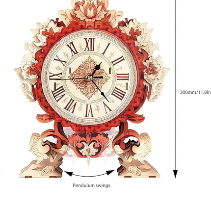 3D Puzzles for Adults Clock-Flame Flower Design Model Kit-Mechanical DIY Pendulum Clock with Roman Numerals-Desk Home Office Decor Personalized Gift for DIY Lovers
